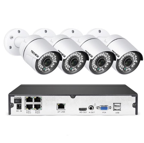 PoE Övervakningssystem 4 kanaler Techege 1080P 4 Kameror